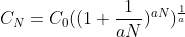 C_{N}=C_{0}((1+\frac{1}{aN})^{aN})^{\frac{1}{a}}